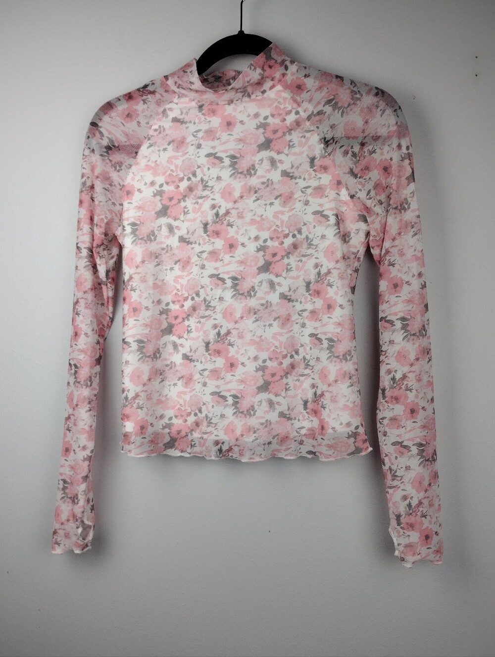 Floral Long-Sleeve Mock Neck Top - Pink